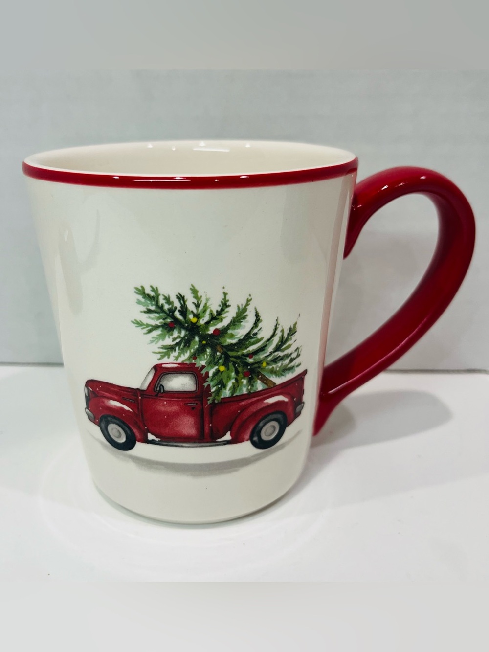 Kirklands Red Vintage Truck Christmas Tree Ceramic Coffee Mug